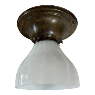 1920s Ribbed Clam Broth Sheffield Style Flushmount Ceiling Light For Sale
