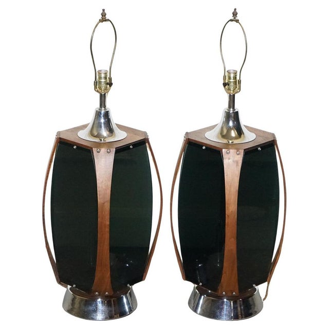 Large Mid-Century Danish Modern Acrylic and Teak Lamps, Set of 2 For Sale - Image 18 of 18