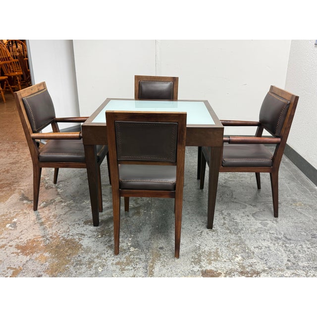 Extendable Glass-Inset Dining Table + Four Chairs, Set of Five For Sale - Image 4 of 12