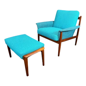 Vintage Danish Mid Century Modern Teak Lounge Chair and Ottoman by Grete Jalk