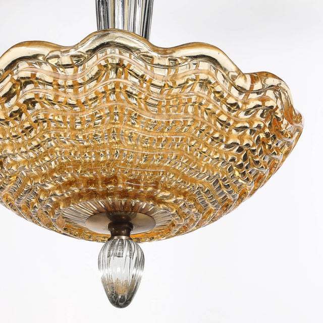 Mid-Century Mottled Glass Chandelier W/ Glass Drop & Bronze Fittings by Orrefors For Sale In New York - Image 6 of 12