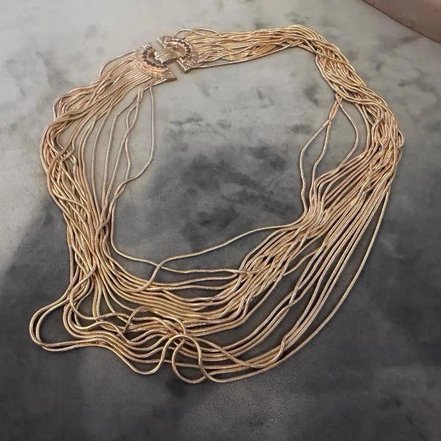2010s High Quality Costume Jewelry Gilt Metal Italian Multi-Strand Necklace For Sale - Image 12 of 17