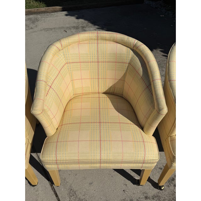 Vintage Sherrill Furniture Bucket Dining Chairs on Casters in Plaid Upholstery, Set of 4 For Sale - Image 9 of 16