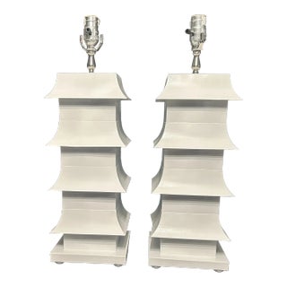 Worlds Away Large Pagoda Tole Lamps -- A Pair For Sale
