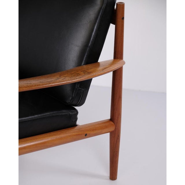 Armchair in Teak and Black Leather by Grete Jalk for France & Søn, 1960s For Sale - Image 9 of 12