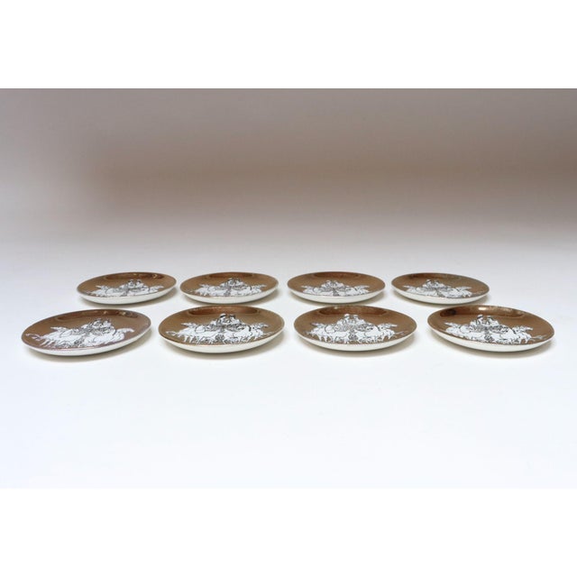 Ceramic Set of Eight Vintage Gilded Roman Chariot Coasters by Piero Fornasetti With Box For Sale - Image 7 of 18