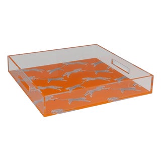Scalamandre Maison by Port 68 Leaping Cheetah Orange Acrylic Tray For Sale