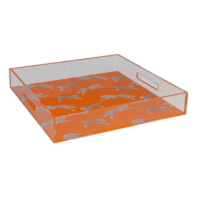 Scalamandre Maison by Port 68 Leaping Cheetah Orange Acrylic Tray For Sale