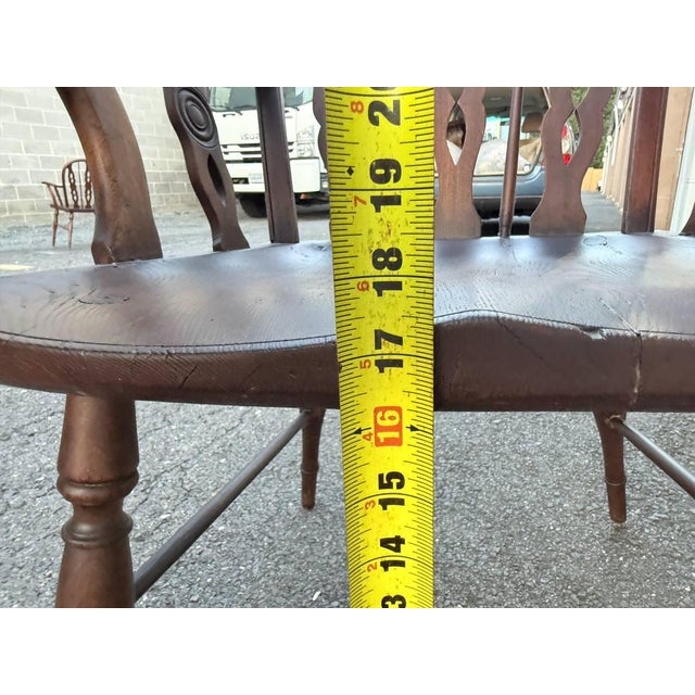 Pair of 19th Century Low Back Solid Wood Windsor Armchairs For Sale - Image 15 of 16