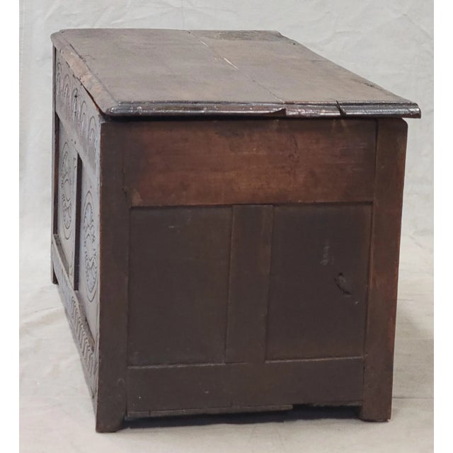 Antique 1800s English Carved Oak Coffer Storage Trunk Box For Sale - Image 10 of 12
