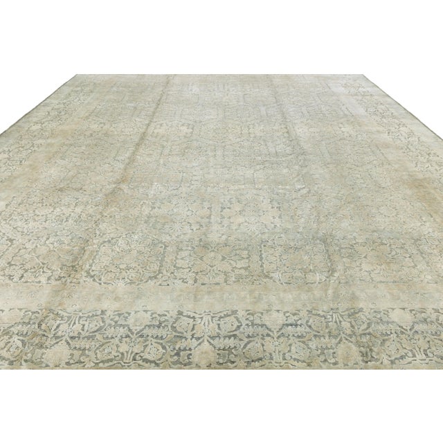 Transitional Beige Handmade Wool and Silk Rug With Allover Design For Sale In New York - Image 6 of 10