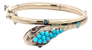 14k Yellow Gold Turquoise Snake Bracelet