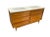Striking Mid-Century Modern dresser professionally repurposed as a double-sink bathroom vanity. The warm wood cabinet...