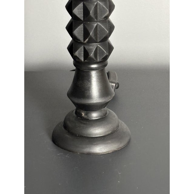 Charles Dudouyt Mid-Century Modern Brutalist Wood Turned and Ebonized Table Lamp by Charles Dudouyt, 1950s For Sale - Image 4 of 14