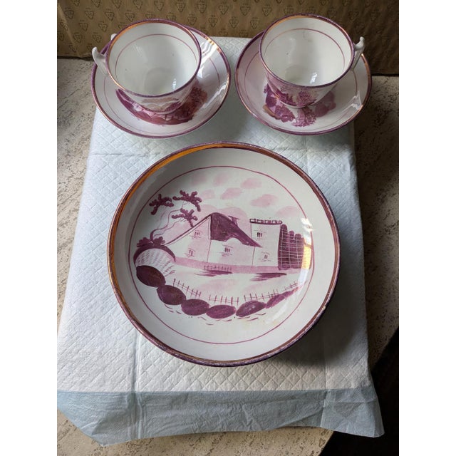 Metal Pink Sunderland Lustreware in Rare House Pattern; 7 Pieces; Mid 19th Century For Sale - Image 7 of 9