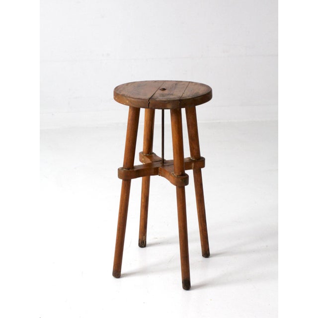 French Country Antique Round Wood Stool Side Table For Sale - Image 3 of 18