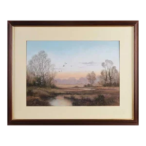 Mallards Over Wetlands in the English Countryside by 20th Century British Artist, 1985 Circa