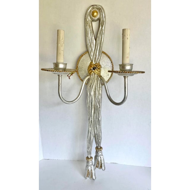 Vintage Originals 22 Silver and Gold Tassel Double Wall Sconce For Sale - Image 10 of 13