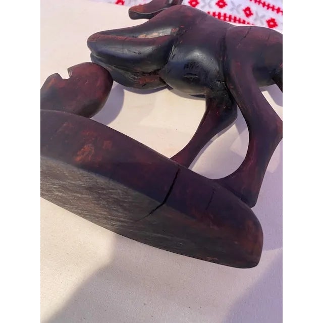 Gazelle Jumping Over Rock Hand Carved Sculpture- Early 20th Century For Sale - Image 11 of 13