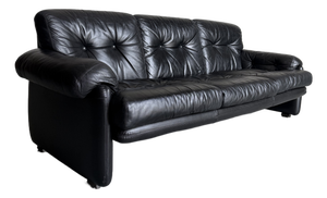 Vintage Coronado Sofa Attrb Tobia Scarpa for B&b Italia in Black Leather
