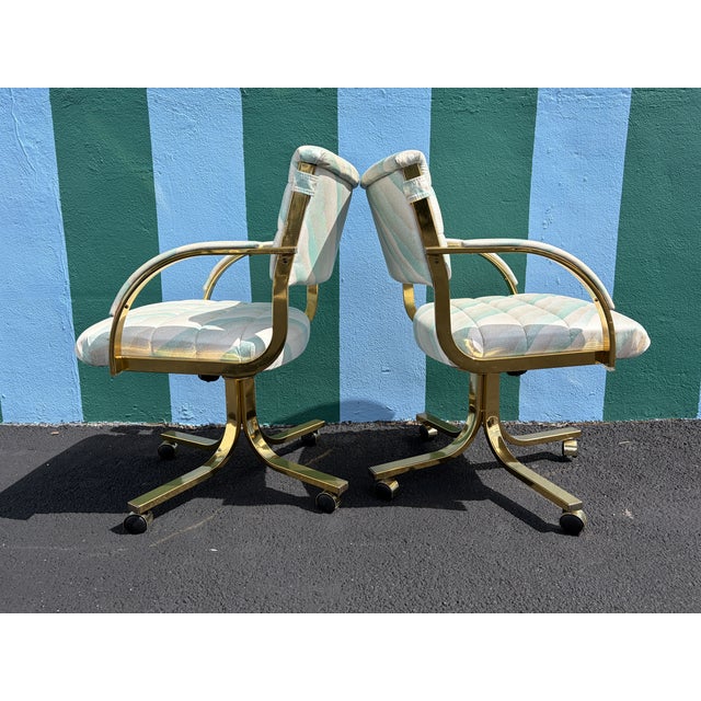 Brass A Pair of Early 1990s Post Modern Brass Rolling Dining Chairs by Cal-Style Furniture. For Sale - Image 8 of 18