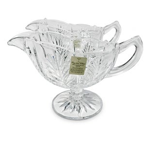 1980s Vintage Hollywood Regency Chippendale Slovakia Cut Crystal Gravy Boats - A Pair. For Sale