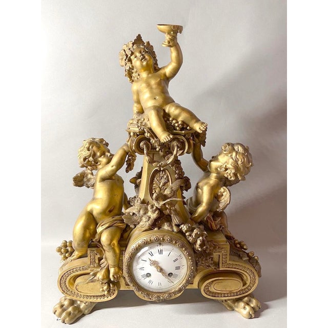 19thC French Louis XVI Gold Ormolu Bronze Mantel Clock For Sale - Image 11 of 18