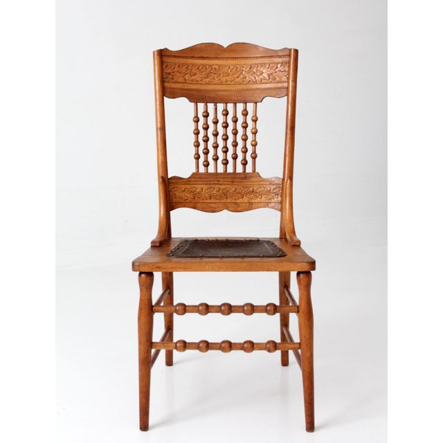 Victorian Antique Victorian Eastlake Chair With Embossed Leather Seat For Sale - Image 3 of 12