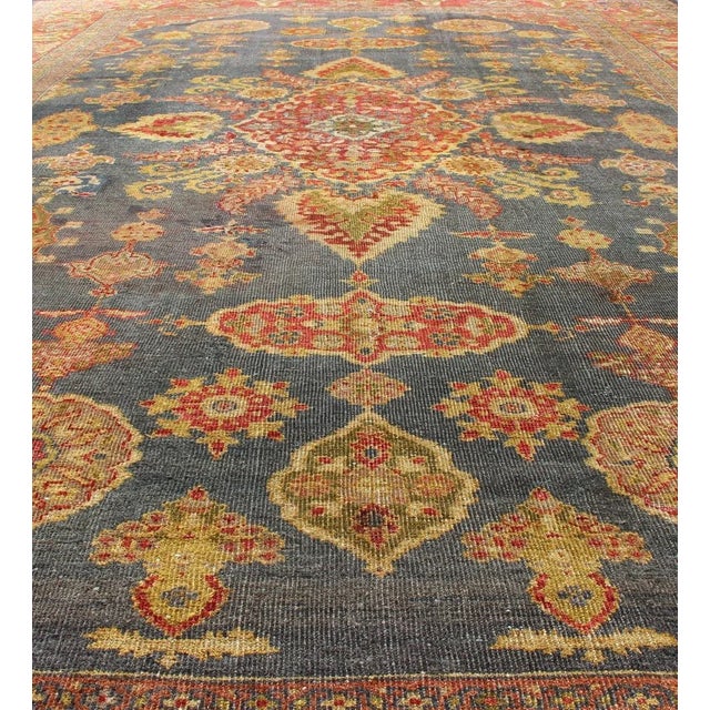 Antique Zeigler Sultanabad Rug With Medallion Design in Blue & Rust Red For Sale In Atlanta - Image 6 of 13