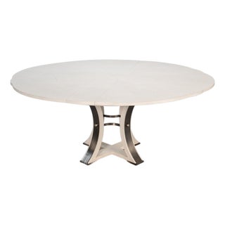 Transitional Round Dining Table, Medium - White Oak With Iron Pedestal For Sale