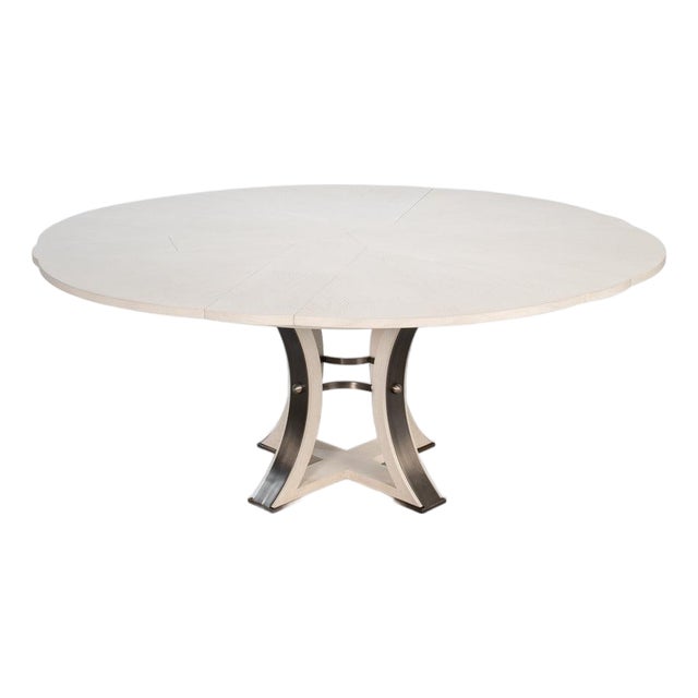 Transitional Round Dining Table, Medium - White Oak With Iron Pedestal For Sale