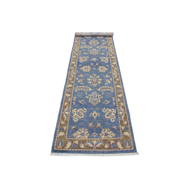 Textile Shabby Chic Ziegler Blue/Brown Wool Runner Rug- 2'7'' X 12'2'' For Sale - Image 7 of 10