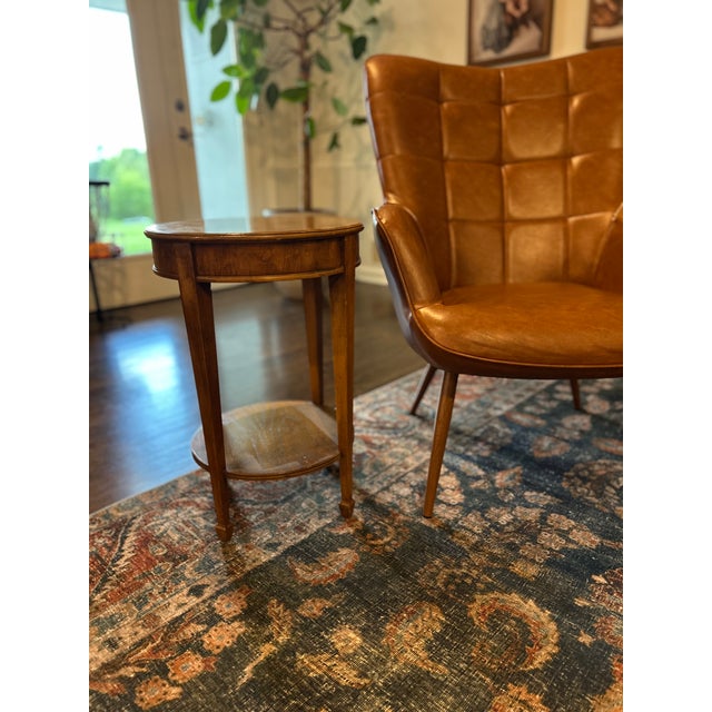 Mid-Century Modern Vintage Lane Furniture Round Burl Wood Two-Tier Side Table With Candle Slide — Mid Century For Sale - Image 3 of 8