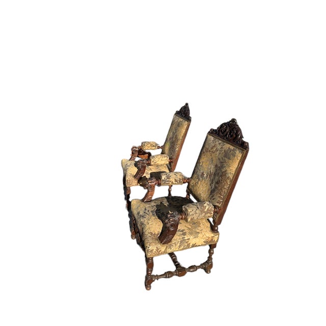 19th Century Pair of Walnut French Carved Arm Chairs For Sale - Image 4 of 12