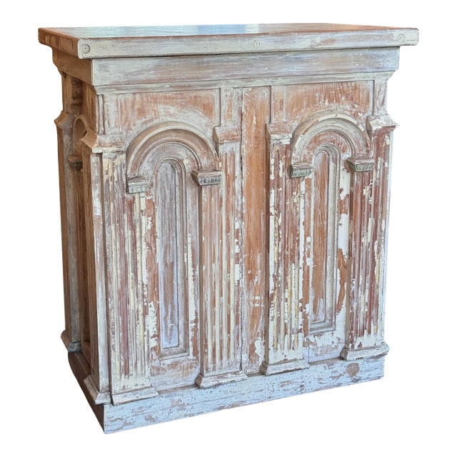 Stripped Console With Carved Architectural Panels For Sale