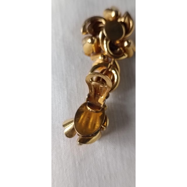 Golden Clip-on Costume Jewelry Earrings, 1980s, Set of 2 For Sale - Image 6 of 10