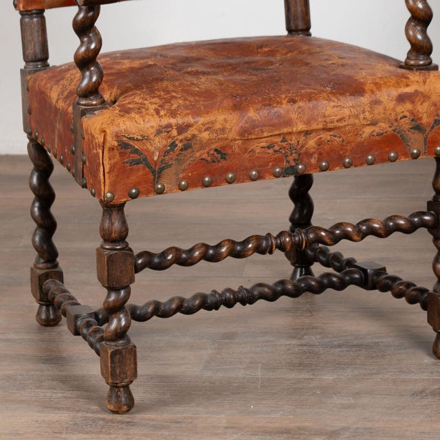 Pair of 19th Century Painted and Embossed Leather Armchairs For Sale - Image 9 of 13