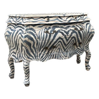 Vintage Hand Painted Zebra Bombe Chest For Sale