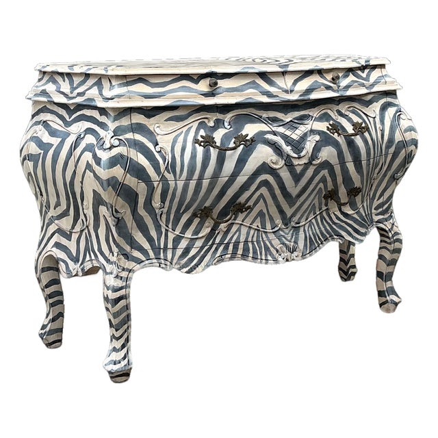 Vintage Hand Painted Zebra Bombe Chest For Sale