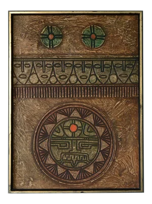Mid-Century Primitive Faux Wood Carving Wallhanging