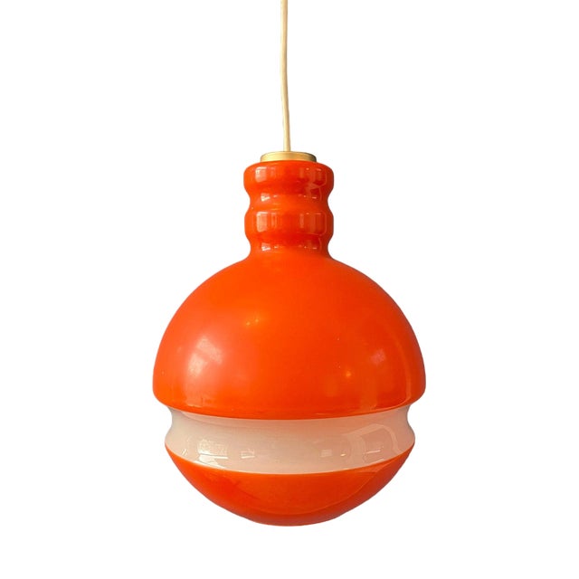 Mid-Century Modern Orange and White Glass Pendant Lamp from Peill & Putzler For Sale