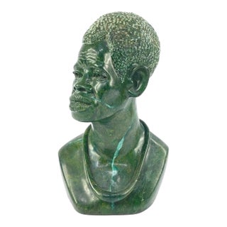 Early 20th Century Verdite Male Bust Statue by Nicholas Tandi - MATTER COLLECTION For Sale
