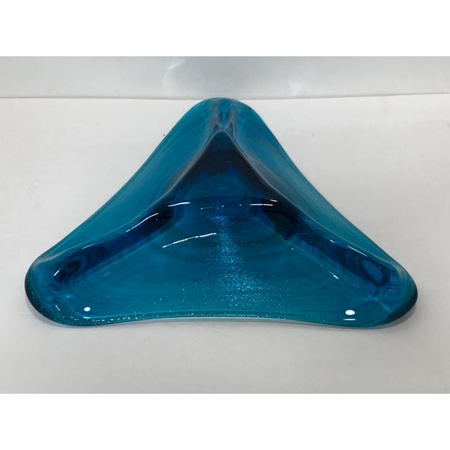 Blue Vintage Italian Murano Glass Gold-Speckled Turquoise Bowl For Sale - Image 8 of 10