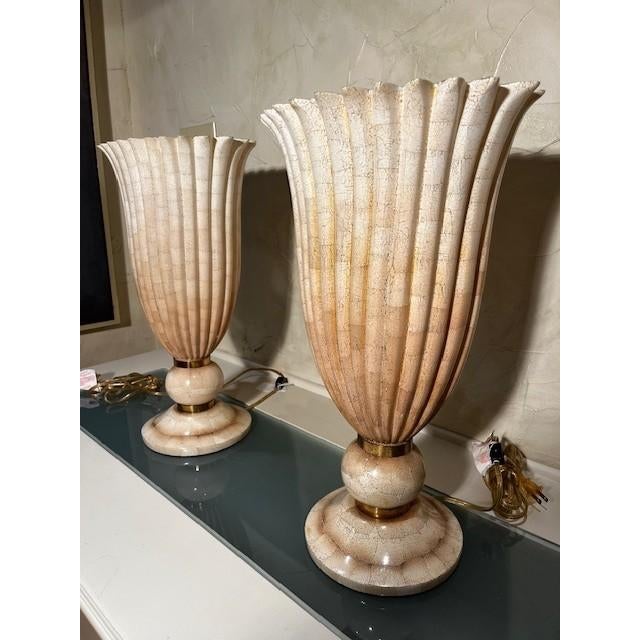 2 Maitland-Smith Eggshell Torcheres, Oval Fluted, Handmade.