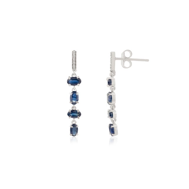 Vintage-Inspired Natural Blue Sapphire & Diamond Drop Earrings in 14k Gold- A Pair For Sale In New York - Image 6 of 12
