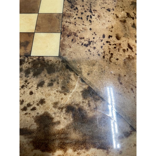 1970s 1970s Aldo Tura Brown and Cream Goatskin Game Table For Sale - Image 5 of 12