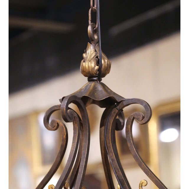 Metal Mid Century French Louis XV Verdigris & Gilt Wrought Iron Eight-Light Chandelier For Sale - Image 7 of 10