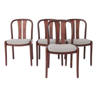 Vintage German Beech Casala Dining Chairs in Light Grey Upholstery, 1960s, Set of 4 For Sale