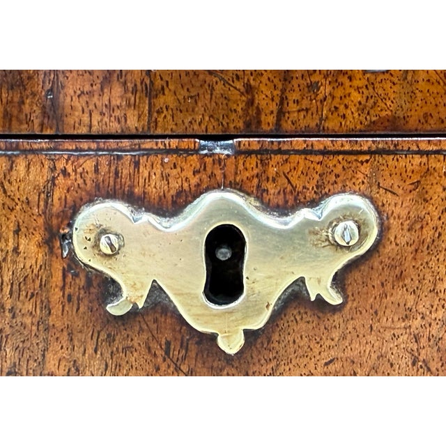 An Extremely Attractive Mid 18th Century George II Period Rectangular Walnut Tea Caddy Having Boxwood Strung Decoration...