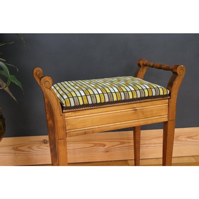 Edwardian Piano Stool in Geometric Fabric, 1890s For Sale - Image 4 of 9